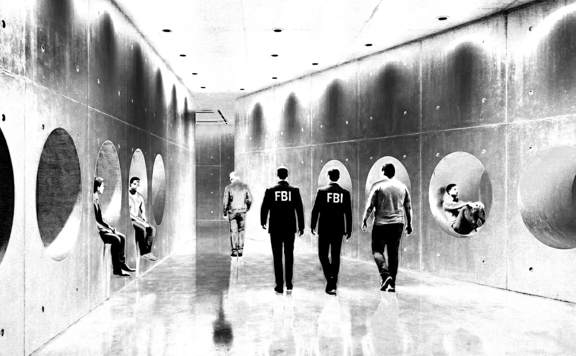 Shared waiting room and entry toward the Revolving Lobby, FBI bureaucrats and Casino guests walk side-by-side