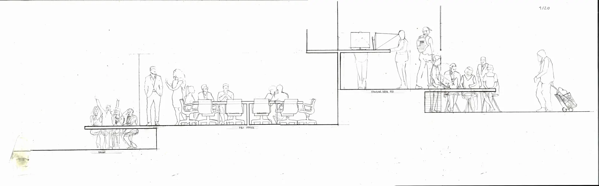 Section through shared Casino game table to FBI Boardroom, 1/20