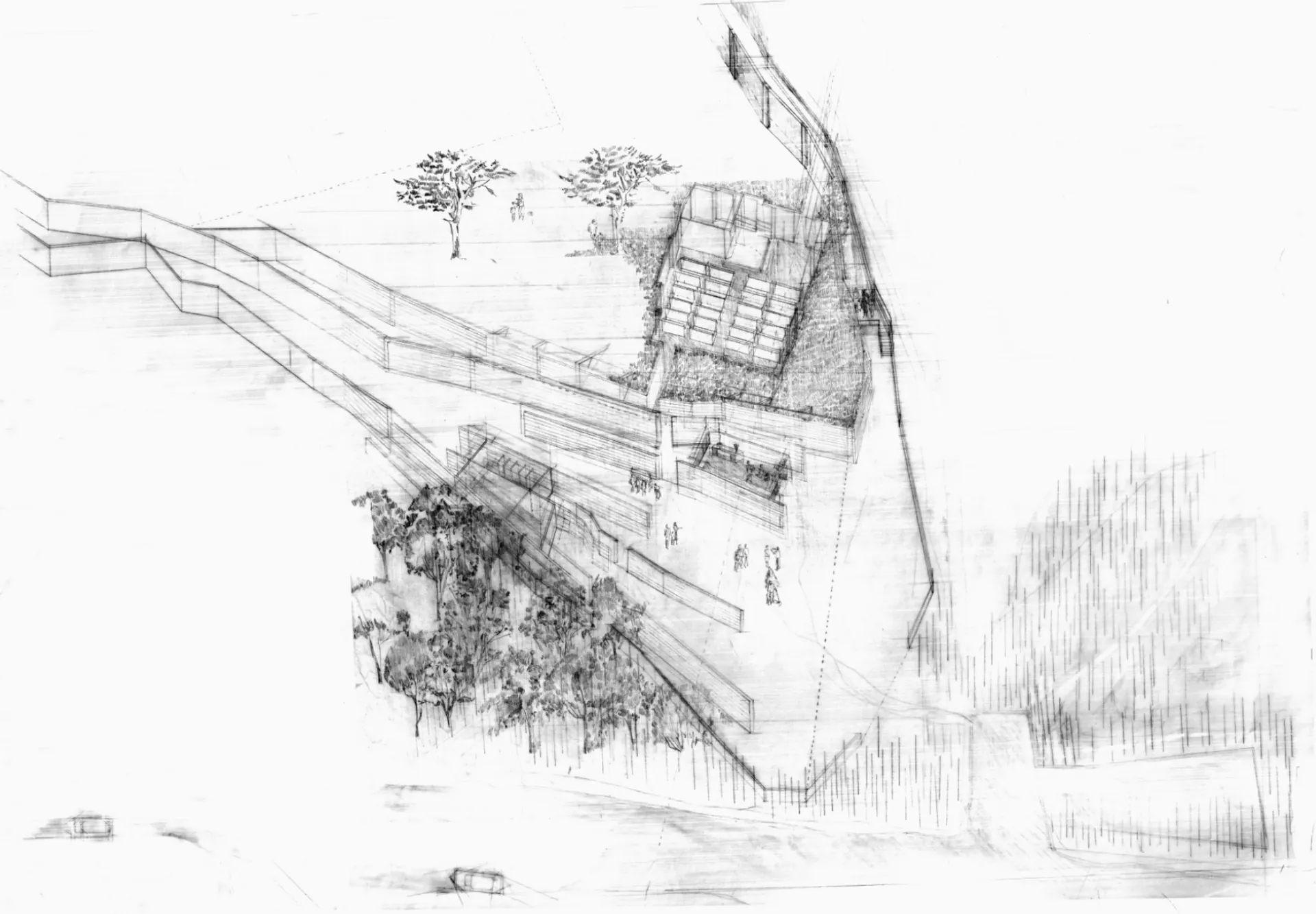 Axonometric of arrival.