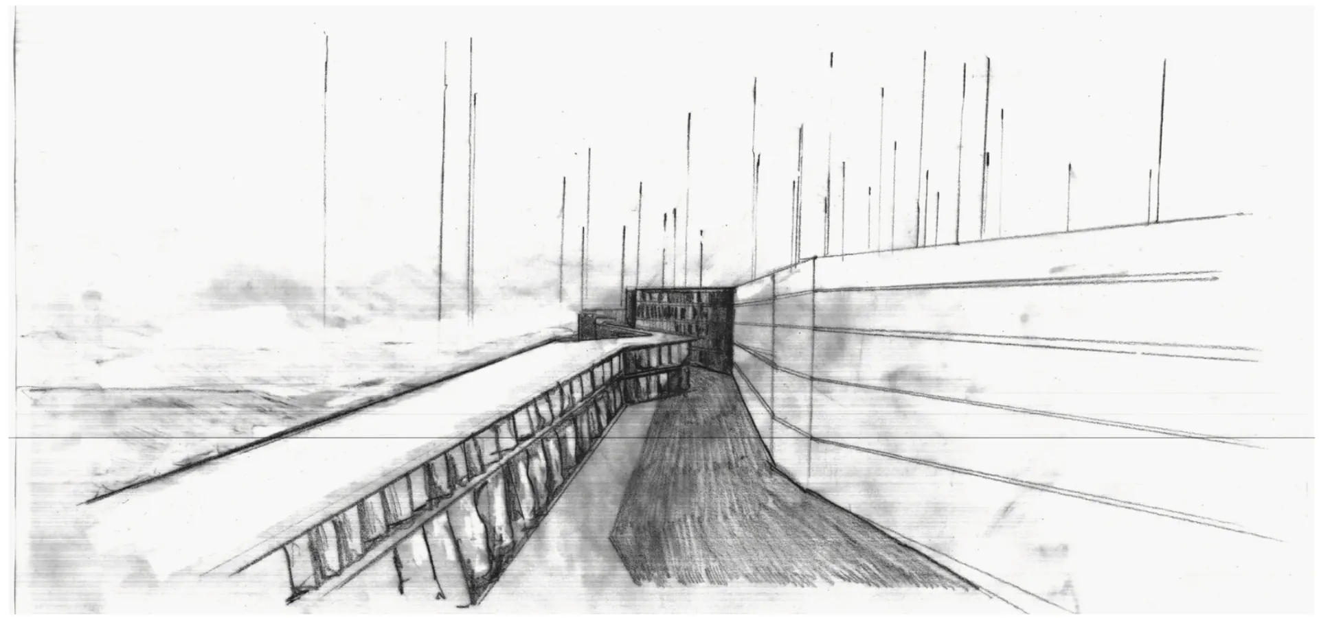 View from terrace of perimeter of mound.