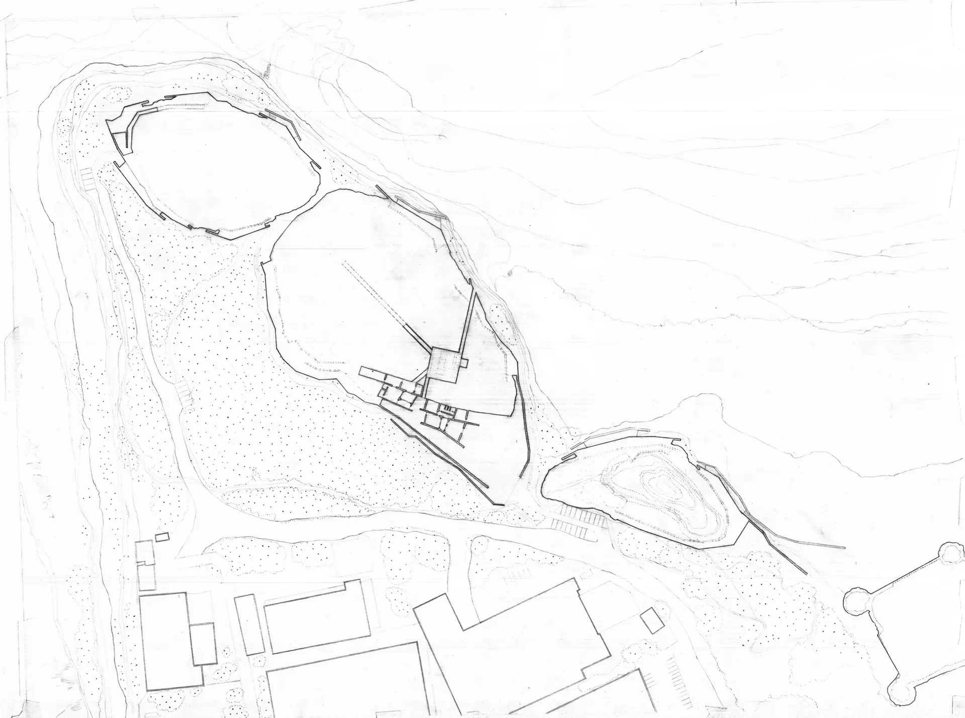 Plan, cutting -3ft into the mound, 1/500.