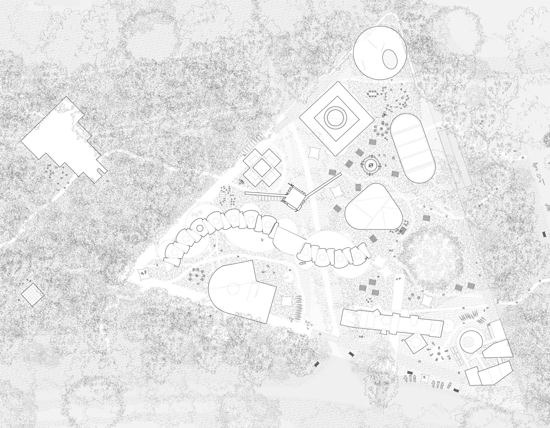 The layout of the Commune, drawn with Dominica Kusmierczyk, 1’=1/32”